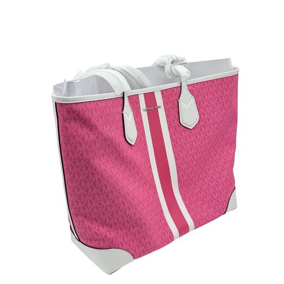 RETAIL $498 Michael Kors Pink Eva Large Signature Logo Stripe Tote Bag*NWT - Picture 5 of 13